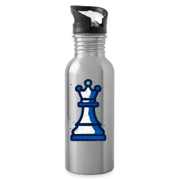 Queen Chess Style Graffiti Blue White Vintage - Water bottle with straw - silver - Right