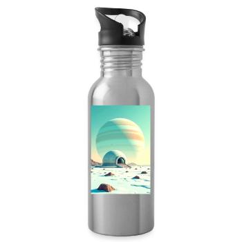 retro futuristic space landscapes 1960s aesthetic - Water bottle with straw - silver - Right
