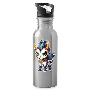 Chibi Dämonenpferd - Trinkflasche mit integriertem Trinkhalm - Lightsilver - Rechts