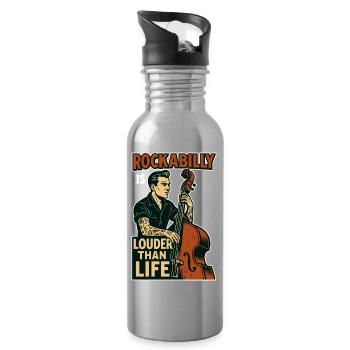 Rockabilly Kontrabass: 50s Musiker & Tattoo Art - Trinkflasche mit integriertem Trinkhalm - Lightsilver - Rechts