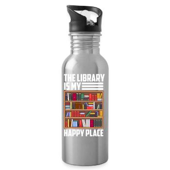 Book Reading Library Librarian Bookaholic Read - Water bottle with straw - silver - Right
