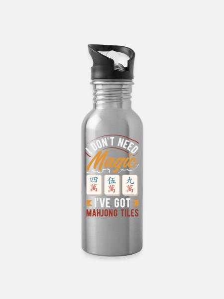 Es Ist Mahjong-zeit - Trinkflasche mit integriertem Trinkhalm - Lightsilver