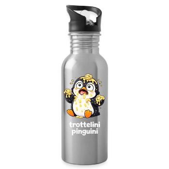 Trottelini Pinguini – Lustiger Pasta Pinguin - Trinkflasche mit integriertem Trinkhalm - Lightsilver - Rechts