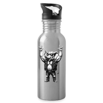 Heavy Metal Rocker Hard Rock Music Fan Elephant Sound - Water bottle with straw - silver - Right