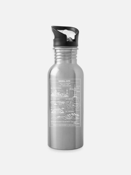 Seoul Skyline Map Art Poster - Trinkflasche mit integriertem Trinkhalm - Lightsilver