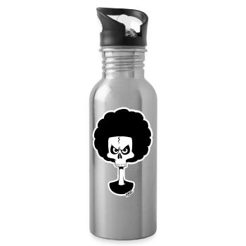 Dessin animé Afro Skull Monochrome - Gourde avec paille intégrée - argent clair - Droite