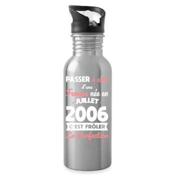 Anniversaire 20 ans - Née en Juillet 2006 - Gourde avec paille intégrée - argent clair - Droite