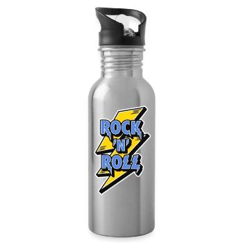 Rock'n'Roll-Logo mit Blitz - Trinkflasche mit integriertem Trinkhalm - Lightsilver - Rechts
