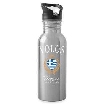 Volos Griechenland Wappen Krone – Reise Souvenir - Trinkflasche mit integriertem Trinkhalm - Lightsilver - Rechts