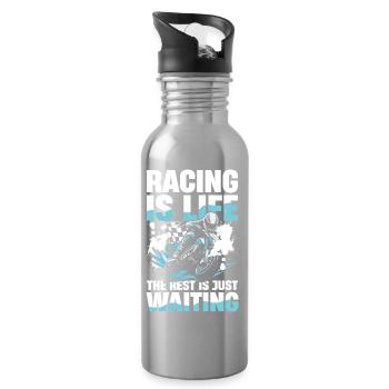 La course, c’est la vie, passion moto Sport automobile - Gourde avec paille intégrée - argent clair - Droite
