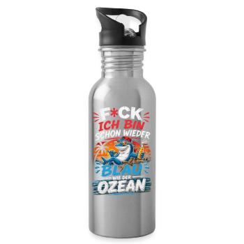 Witziger Hai am Strand: Blau wie Ozean - Trinkflasche mit integriertem Trinkhalm - Lightsilver - Rechts