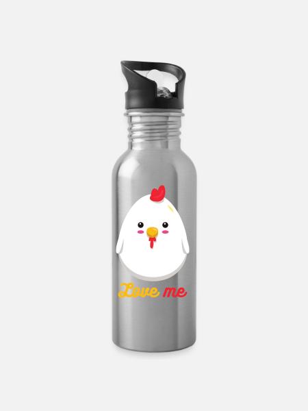 Hahn - Trinkflasche mit integriertem Trinkhalm - Lightsilver