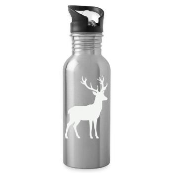 Hirsch Silhouette - Trinkflasche mit integriertem Trinkhalm - Lightsilver - Rechts