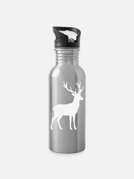 Hirsch Silhouette - Trinkflasche mit integriertem Trinkhalm - Lightsilver