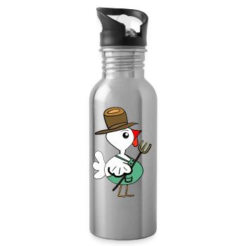 Chicken Rooster Farmer Farmer Children Farmer - Water bottle with straw - silver - Right