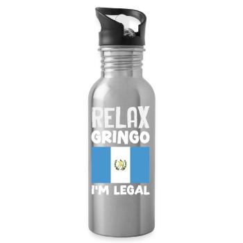 Guatemala Flag T-Shirt Pride & Home Chapín - Water bottle with straw - silver - Right