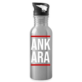 Ankara Bold Block Typography - Water bottle with straw - silver - Right