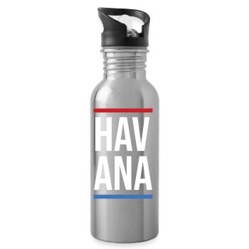 Havana Bold Mono mit rotblauen Streifen - Trinkflasche mit integriertem Trinkhalm - Lightsilver - Rechts