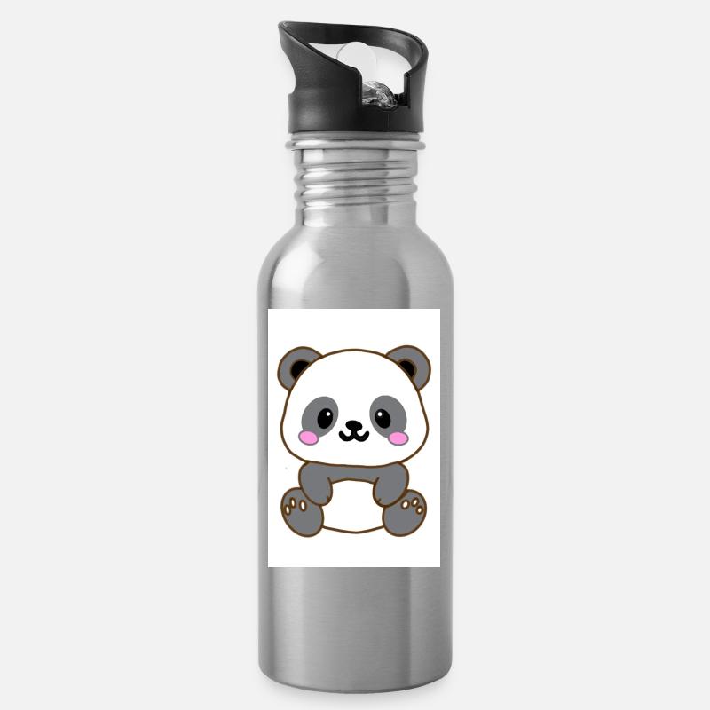 Kawaii Panda - Trinkflasche mit integriertem Trinkhalm - Lightsilver