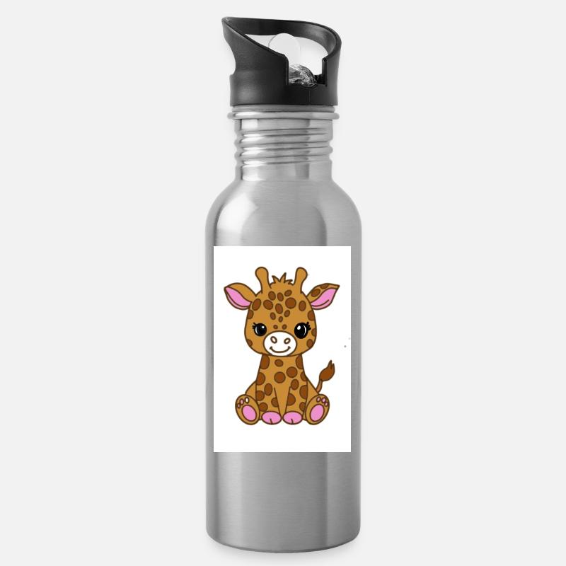 Kawaii-Giraffe - Trinkflasche mit integriertem Trinkhalm - Lightsilver