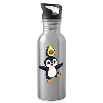 Dessin animé pingouin mignon, légumes dansants, avocat végan - Gourde avec paille intégrée - argent clair - Droite
