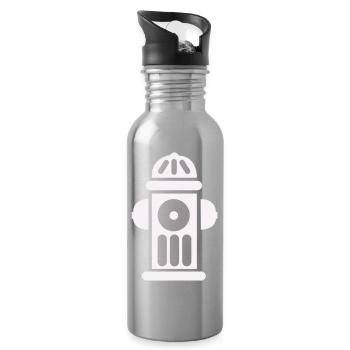 Fire Hydrant Silhouette Line Minimal - Water bottle with straw - silver - Right