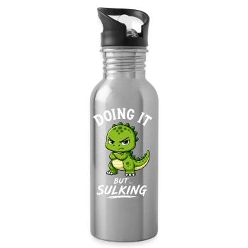 Dessin animé Grumpy T-Rex Animaux drôles mignons - Gourde avec paille intégrée - argent clair - Droite