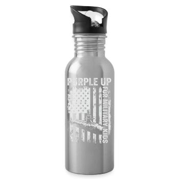 Purple for Military Kids (Subcategory Military Kid) - Water bottle with straw - silver - Right