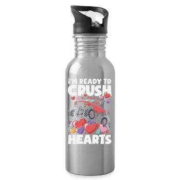 Retro Heart Valentine's Day Design Love - Water bottle with straw - silver - Right
