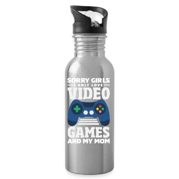Retro Heart Valentine's Day Design Love - Water bottle with straw - silver - Right