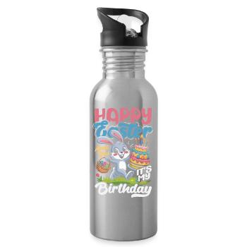 Joyeuse Pâques, douce chasse aux œufs du lapin, œufs de Pâques - Gourde avec paille intégrée - argent clair - Droite