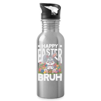 Joyeuse Pâques, douce chasse aux œufs du lapin, œufs de Pâques - Gourde avec paille intégrée - argent clair - Droite