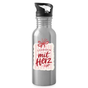 Lehrerin mit Herz!  - Trinkflasche mit integriertem Trinkhalm - Lightsilver - Rechts