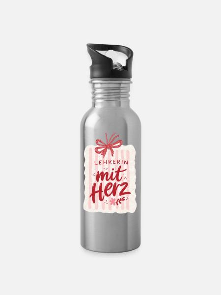 Lehrerin mit Herz! - Trinkflasche mit integriertem Trinkhalm - Lightsilver