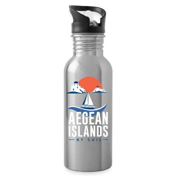 Sailing Gifts for Men, Aegean Islands By Sail - Water bottle with straw - silver - Right