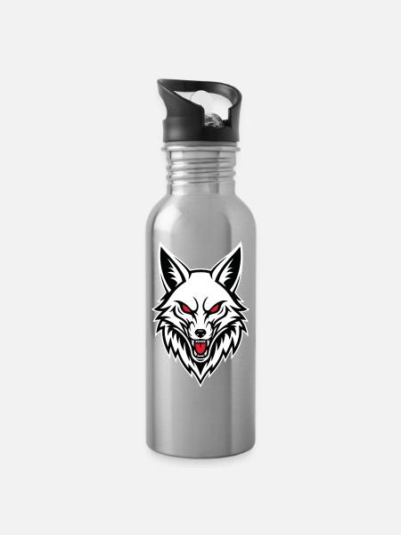 Wild Fox Maskottchen-Logo Sport-Gaming-Geschenk - Trinkflasche mit integriertem Trinkhalm - Lightsilver