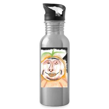 Pumpkin Face Sketch Style Autumn - Water bottle with straw - silver - Right