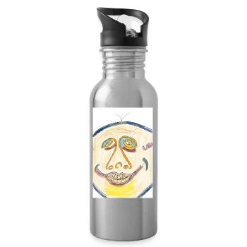 Cheerful color face illustration - Water bottle with straw - silver - Right
