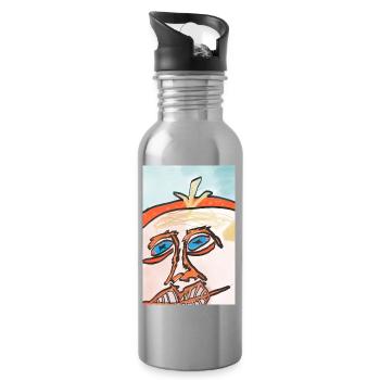 Sonnengesicht in Linienkunst - Trinkflasche mit integriertem Trinkhalm - Lightsilver - Rechts