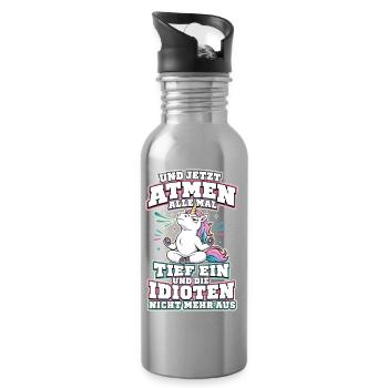 Und Jetzt Atmen Alle Mal Tief Ein Einhorn - Trinkflasche mit integriertem Trinkhalm - Lightsilver - Rechts