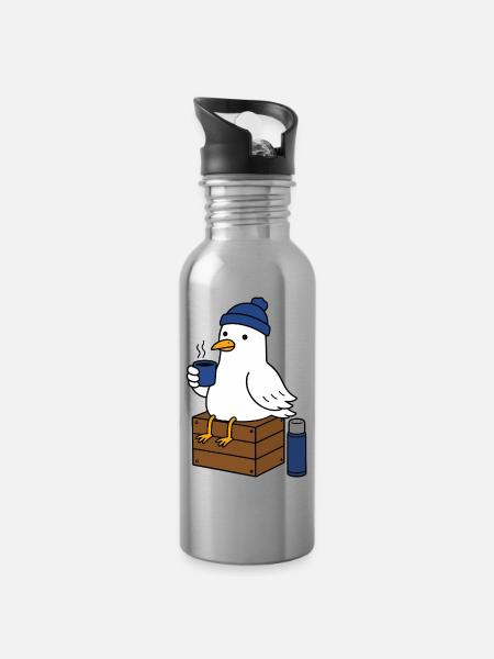 Mouette en pause café en hiver - Gourde avec paille intégrée - argent clair