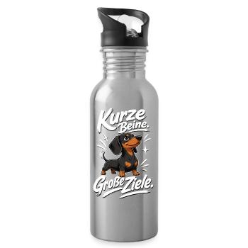Kurze Beine Große Ziele Dackel Spruch - Trinkflasche mit integriertem Trinkhalm - Lightsilver - Rechts
