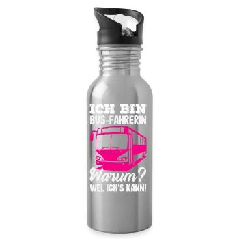 Busfahrerin Warum Weil Ichs Kann - Trinkflasche mit integriertem Trinkhalm - Lightsilver - Rechts