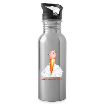 Raketen Schwein Unaufhaltsam - Trinkflasche mit integriertem Trinkhalm - Lightsilver - Rechts