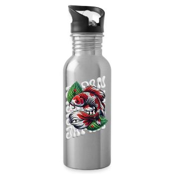 Koi Fish Zen Fluffy Style - Water bottle with straw - silver - Right