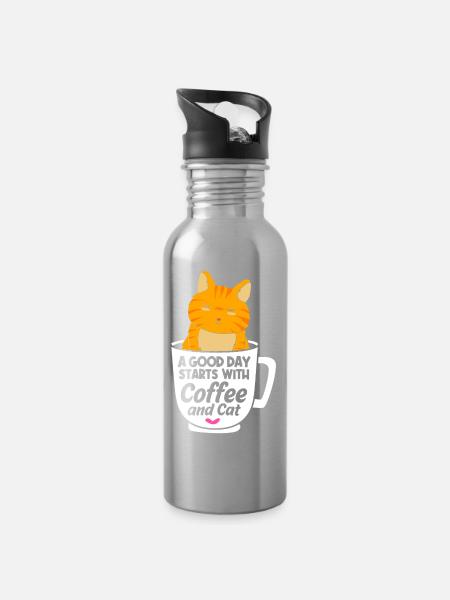 Tabby Katze - Trinkflasche mit integriertem Trinkhalm - Lightsilver