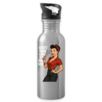 Pin-up Mécanique de voitures : Transforme ta vie - Gourde avec paille intégrée - argent clair - Droite