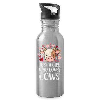 Dessin animé de la fille amoureuse des vaches - Gourde avec paille intégrée - argent clair - Droite