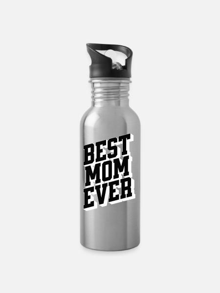 Best Mom Ever Bold 3D Typography - Water bottle with straw - silver