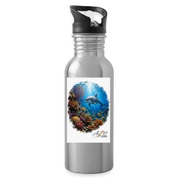 Unterwasser-Delfinenszene im Korallenwald - Trinkflasche mit integriertem Trinkhalm - Lightsilver - Rechts